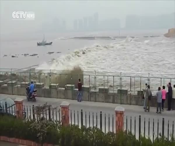 Приливная волна смыла зевак в Китае (5.201 MB)