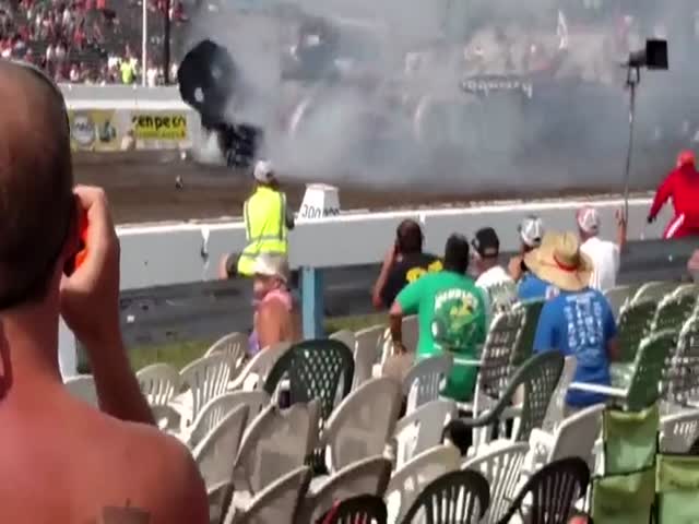 Мотор вылетел из грузовика во время соревнований по драг-рейсингу