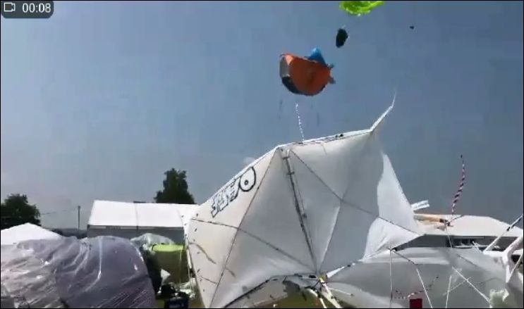 Летающая палатка во время сильного ветра