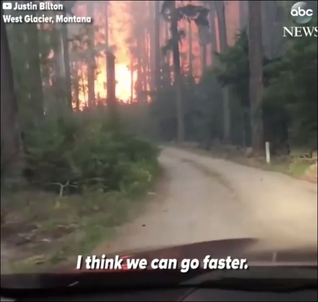 Поездка на машине сквозь горящий лес