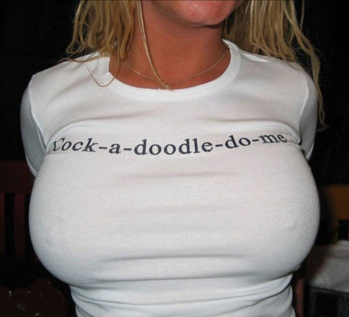 Надписи у девушек на футболках (15 фото)