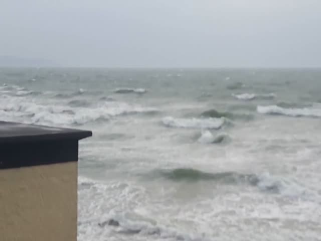 Жители Ирландии купаются в море во время урагана