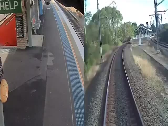 Спасение мужчины, упавшего на рельсы прямо перед прибытием поезда