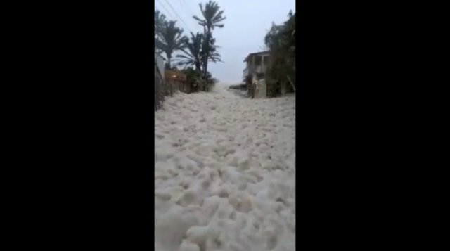 В Мексике сильный шторм залил побережье пеной