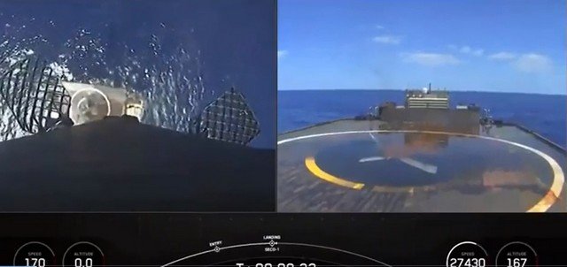 Посадка ускорителя SpaceX на плавучую платформу
