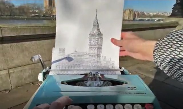 Необычная техника рисования с помощью старой пишущей машинки
