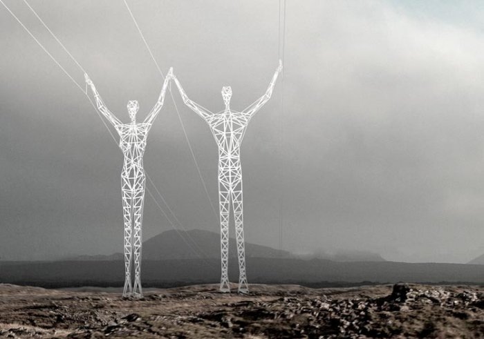 Линии электропередач в форме людей (4 фото)