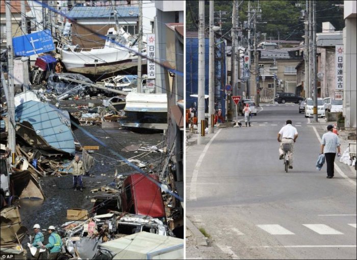 Восстановительные работы в Японии после цунами (14 фото)
