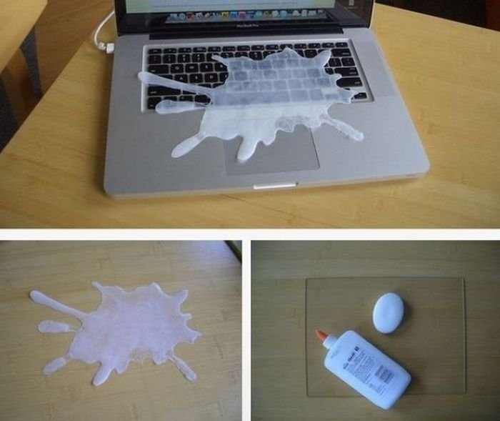 Розыгрыш с молоком на клавиатуре (2 фото)