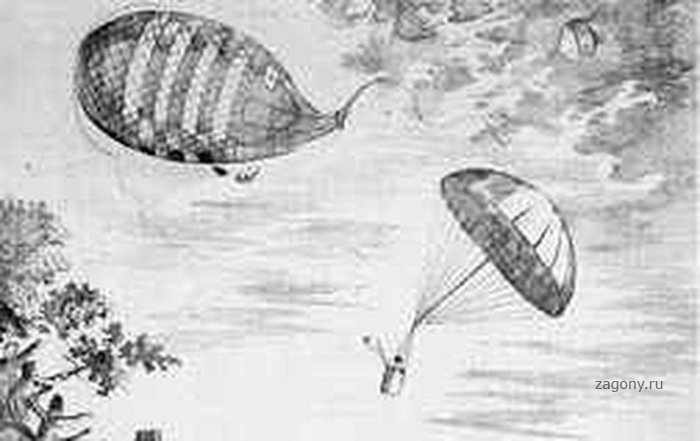 Первый в истории прыжок с парашютом с воздушного шара (9 фото)